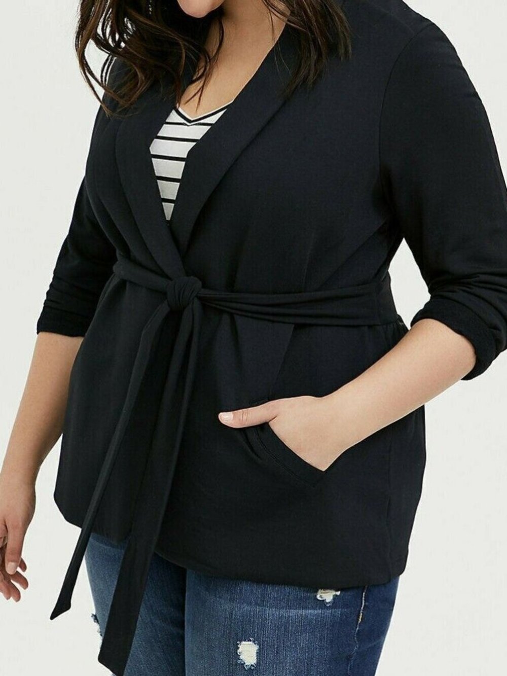 NWT Torrid Sz 3X black knit tie waist blazer / jacket